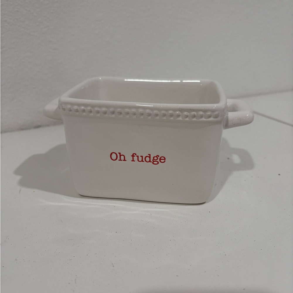 Mud Pie White Ceramic Dish with Red Text